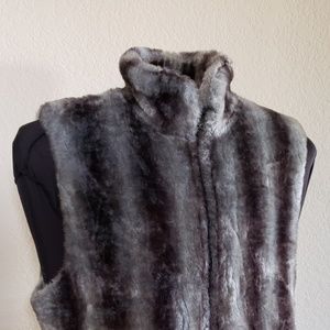 Silver Gray Womens Faux Fur Reversible Vest